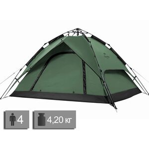4-місний автоматичний намет Naturehike NH21ZP008 Pop Up 4 (Green): двошаровий, Кількість місць: 4, Колір: Green