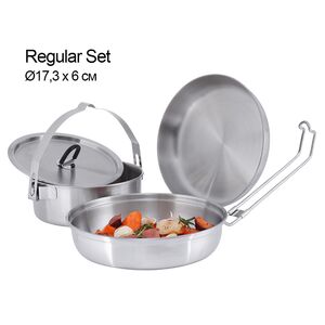 Туристичний набір сталевого посуду з чохлом Tatonka Camp Set - Regular: казанок, сковорода, миска, Тип комплекту: Regular