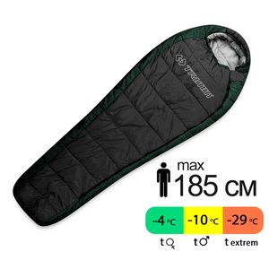 Демісезонний туристичний спальник Trimm Arktis 185 (Olive/Dark Grey) до -10°C: з капюшоном, Максимальний зріст користувача: 185, Колір: Olive/Dark Grey, Сторона застібки: права
