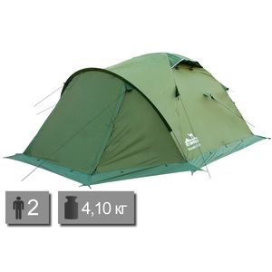 2-місний намет Tramp Mountain 2 V2 (Green): двошаровий, з тамбуром, Кількість місць: 2, Колір: Green