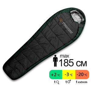 Демісезонний туристичний спальник Trimm Highlander 185 (Olive/Dark Grey) до -3&deg;C: з капюшоном, Максимальний зріст користувача: 185, Колір: Olive/Dark Grey, Сторона застібки: права