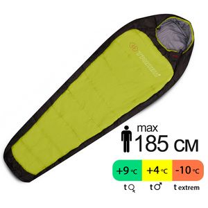 Демісезонний туристичний спальник Trimm Impact 185 (Kiwi Green/Dark Grey) до 4°C: з капюшоном, Максимальний зріст користувача: 185, Колір: Kiwi Green/Dark Grey, Сторона застібки: права