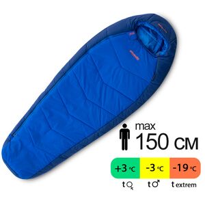 Дитячий туристичний спальник Pinguin Mistral Junior PFM 150 (Blue) до -3°C: з капюшоном, Максимальний зріст користувача: 150, Колір: Blue, Сторона застібки: права