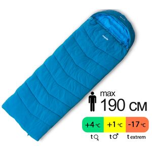 Демісезонний кемпінговий спальник-ковдра Pinguin Safari PFM 190 (Blue) до 1&deg;C: з капюшоном, Максимальний зріст користувача: 190, Колір: Blue, Сторона застібки: ліва