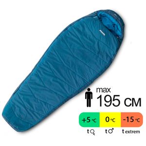 Демісезонний туристичний спальник Pinguin Savana PFM 195 (Blue) до 0°C: з капюшоном, Максимальний зріст користувача: 195, Колір: Blue, Сторона застібки: ліва