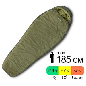 Літній туристичний спальник Pinguin Tramp PFM 185 (Khaki) до 7&deg;C: з капюшоном, Максимальний зріст користувача: 185, Колір: Khaki, Сторона застібки: права