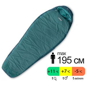 Літній туристичний спальник Pinguin Tramp PFM 195 (Petrol) до 7&deg;C: з капюшоном, Максимальний зріст користувача: 195, Колір: Petrol, Сторона застібки: права