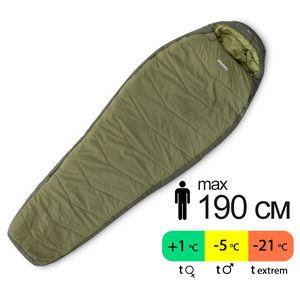 Демісезонний туристичний спальник Pinguin Trekking PFM 190 (Khaki) до -5°C: з капюшоном, Максимальний зріст користувача: 190, Колір: Khaki, Сторона застібки: права