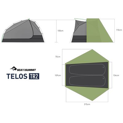 2-місний ультралегкий намет Sea to Summit Telos TR2: двошаровий, 3-сезонний, Кількість місць: 2, Колір: Green, зображення 2
