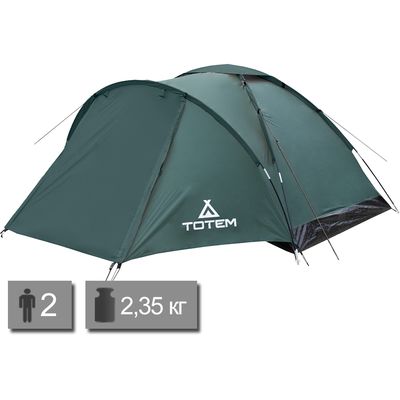 2-місний намет Totem Summer 2 Plus V2: одношаровий, з тамбуром, Кількість місць: 2, Колір: Green