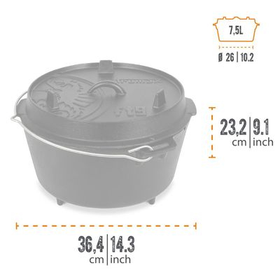 Чавунний казан-жаровня на ніжках Petromax Dutch Oven на 7,5 л, Тип конструкції: з ніжками, Об'єм: 7,5, зображення 5