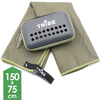 Швидкосохнучий рушник з мікрофібри з чохлом Tribe Pocket Towel - XL (Army Green), 150x75 см, Тип розміру: XL, Колір: Army Green