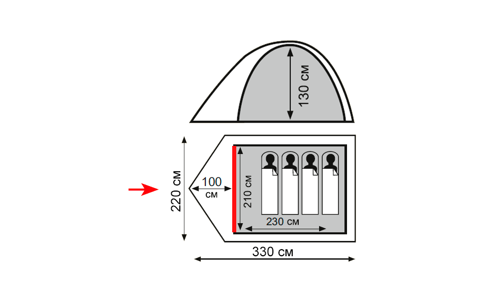 4-місний намет Totem Tepee 4 V2: двошаровий, Кількість місць: 4, Колір: Green, зображення 2