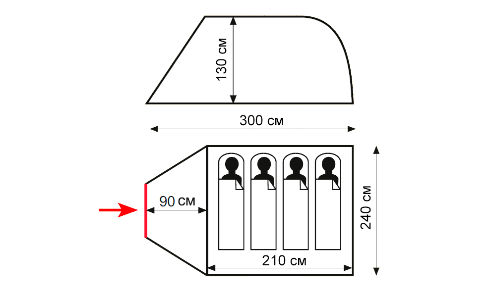 4-місний намет Totem Summer 4 Plus V2: одношаровий, з тамбуром, Кількість місць: 4, Колір: Green, зображення 2