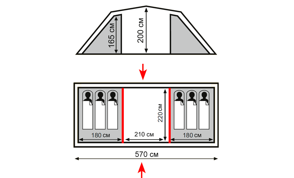 6-місний кемпінговий намет Totem Hurone 6 V2: на 2 спальні, Кількість місць: 6, Колір: Green, зображення 2
