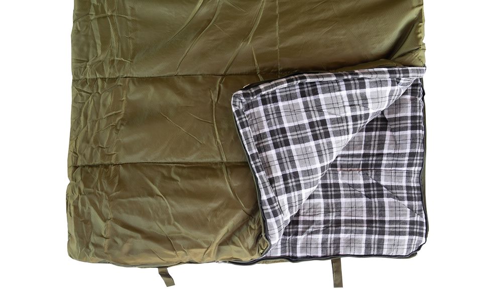 Зимовий кемпінговий спальник-ковдра Tramp Kingwood - Long до -10°C: широкий, з капюшоном, Максимальний зріст користувача: 200, Колір: Dark Olive/Grey, Сторона застібки: права, зображення 10
