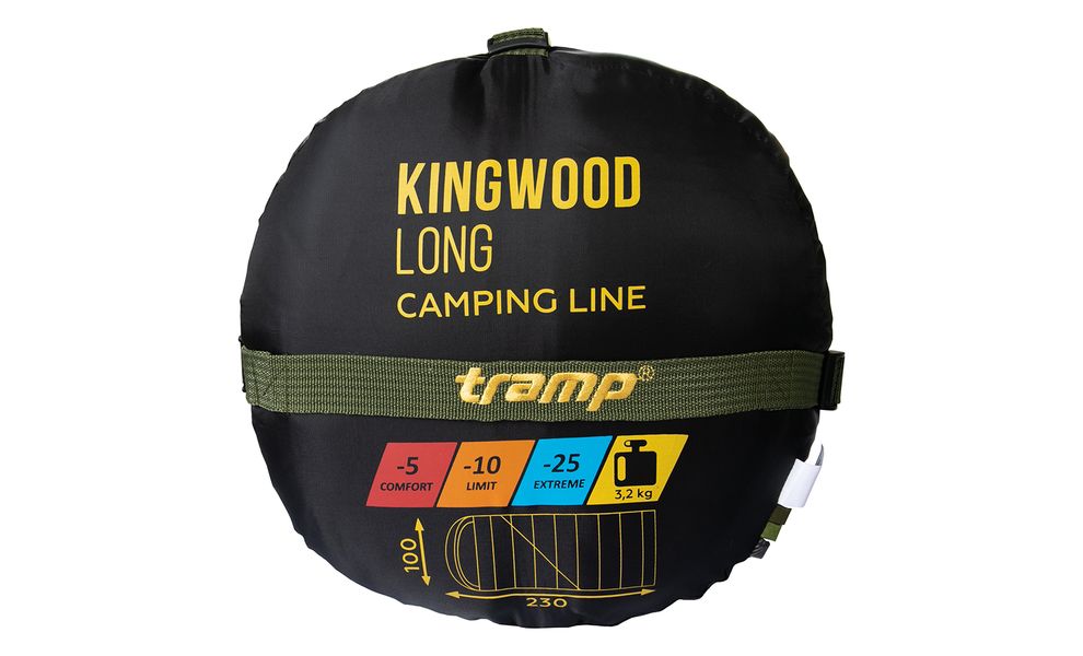 Зимовий кемпінговий спальник-ковдра Tramp Kingwood - Long до -10°C: широкий, з капюшоном, Максимальний зріст користувача: 200, Колір: Dark Olive/Grey, Сторона застібки: ліва, зображення 13
