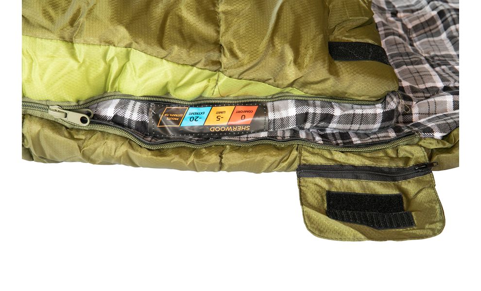 Демісезонний кемпінговий спальник-ковдра Tramp Sherwood - Long до -5°C: широкий, з капюшоном, Максимальний зріст користувача: 200, Колір: Dark Olive/Grey, Сторона застібки: права, зображення 8