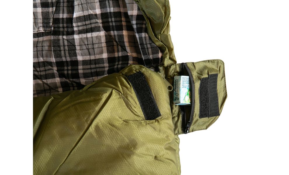 Демісезонний кемпінговий спальник-ковдра Tramp Sherwood - Long до -5°C: широкий, з капюшоном, Максимальний зріст користувача: 200, Колір: Dark Olive/Grey, Сторона застібки: ліва, зображення 9