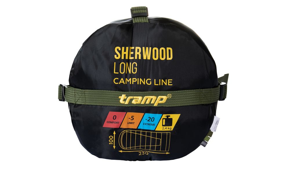 Демісезонний кемпінговий спальник-ковдра Tramp Sherwood - Long до -5°C: широкий, з капюшоном, Максимальний зріст користувача: 200, Колір: Dark Olive/Grey, Сторона застібки: ліва, зображення 14