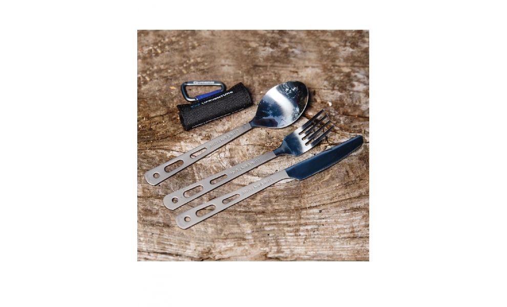 Туристичний набір столових приборів з карабіном Lifeventure Titanium Cutlery Set (виделка, ложка, ніж), титан, зображення 2