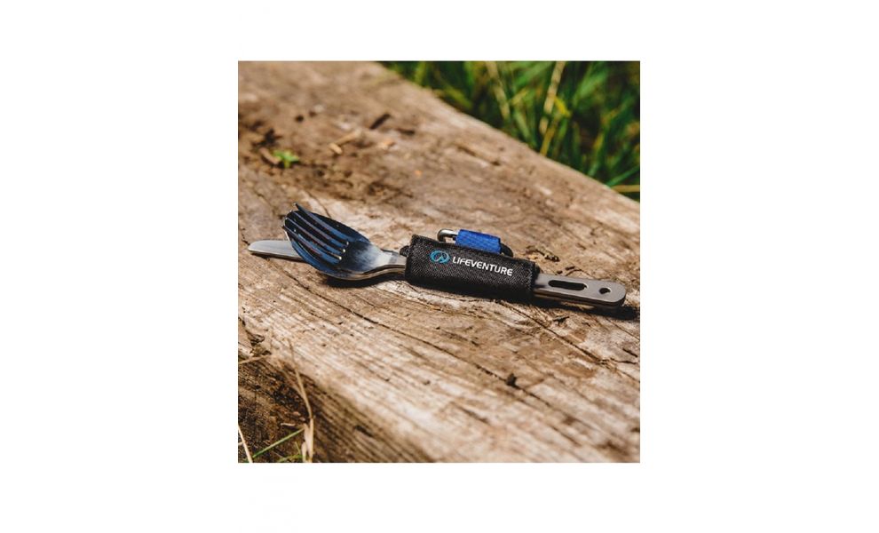 Туристичний набір столових приборів з карабіном Lifeventure Titanium Cutlery Set (виделка, ложка, ніж), титан, зображення 3
