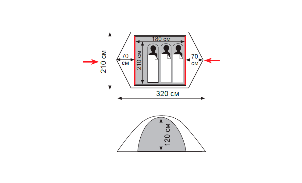 3-місний намет Tramp Tourist 3 (Sand): двошаровий, Кількість місць: 3, Колір: Sand/Black, зображення 2