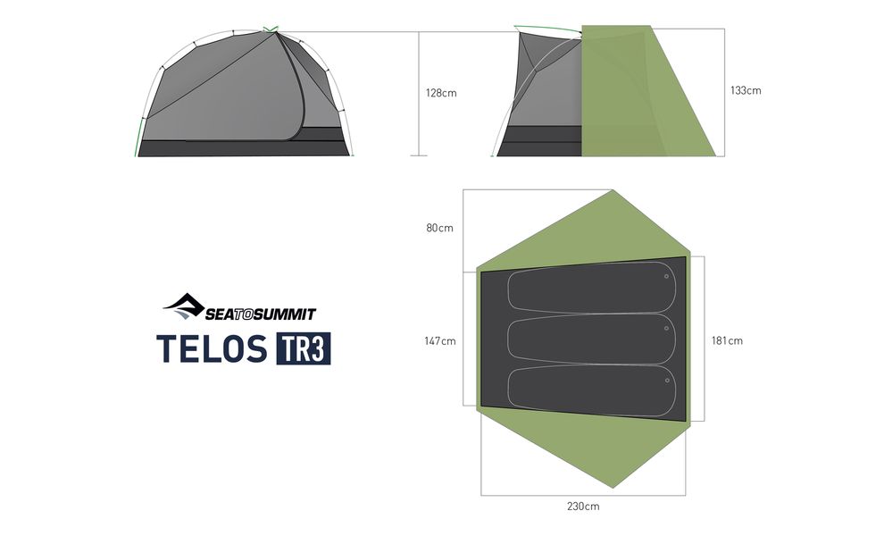 3-місний ультралегкий намет Sea to Summit Telos TR3: двошаровий, 3-сезонний, Кількість місць: 3, Колір: Green, зображення 2