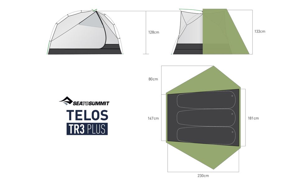 3-місний ультралегкий намет Sea to Summit Telos TR3 Plus: двошаровий, 4-сезонний, Кількість місць: 3, Колір: Green, зображення 2