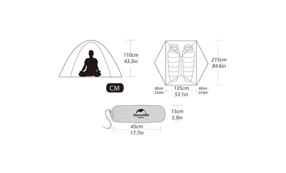 2-місний ультралегкий намет Naturehike NH17T007-M Mongar 2 - 20D (Light Grey/Dark Green): двошаровий, Кількість місць: 2, Колір: Light Grey, зображення 2