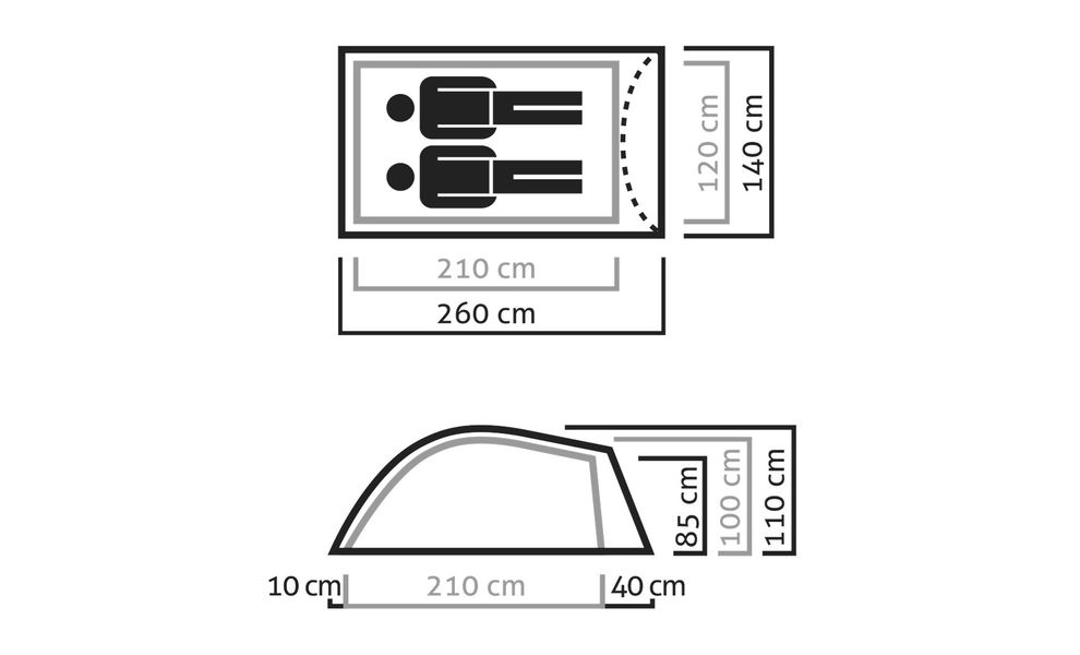 2-місний намет Salewa Litetrek 2: двошаровий, з тамбуром, Кількість місць: 2, Колір: 5315 Grey/Light Grey/Cactus, зображення 2