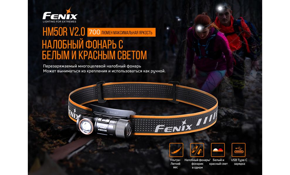Налобний ліхтар з акумулятором Fenix HM50R V2.0 з червоним світлом, USB Type-C, зображення 6