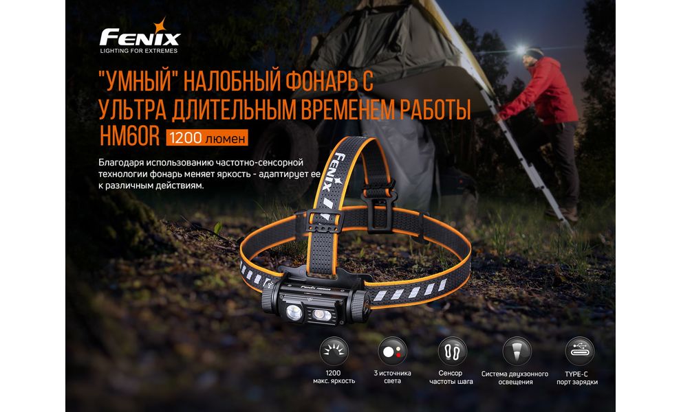 Налобний ліхтар з акумулятором Fenix HM60R з червоним світлом, USB Type-C, зображення 6