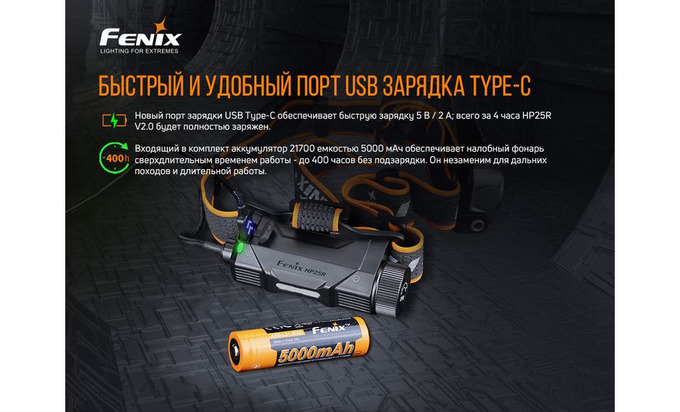 Налобний ліхтар з акумулятором Fenix HP25R V2.0 з червоним світлом, USB Type-C, зображення 11