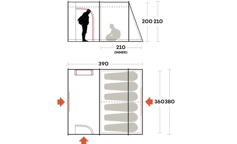 6-місний кемпінговий намет Ferrino Fenix 6, Кількість місць: 6, Колір: Petrol, зображення 2
