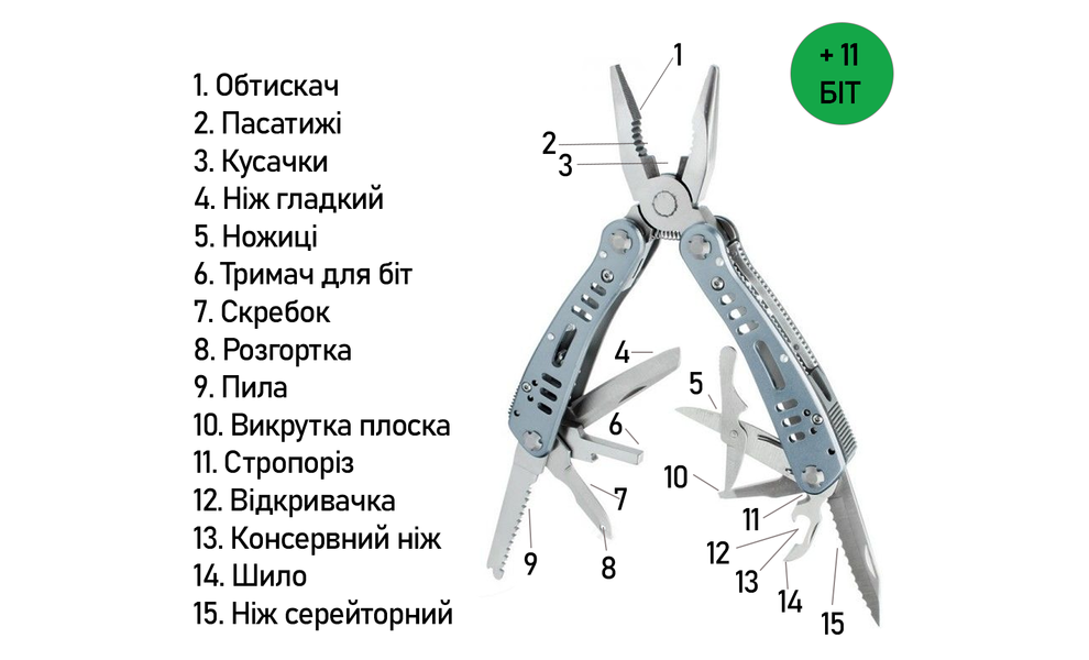 Мультитул з чохлом та бітами Ganzo G203 - 25 функцій, зображення 4