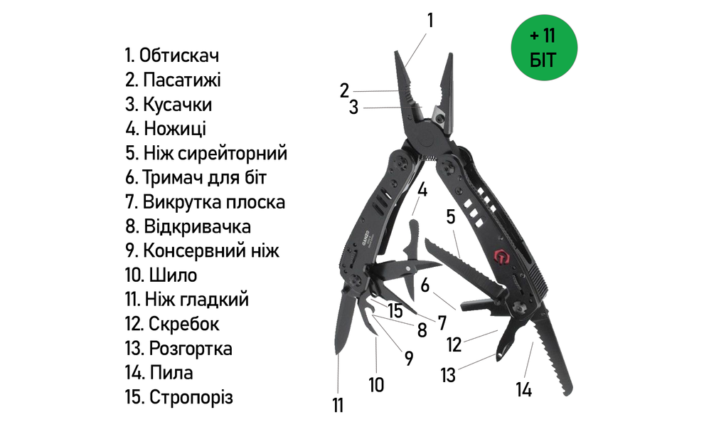 Мультитул з чохлом та бітами Ganzo G302 - 25 функцій, зображення 6