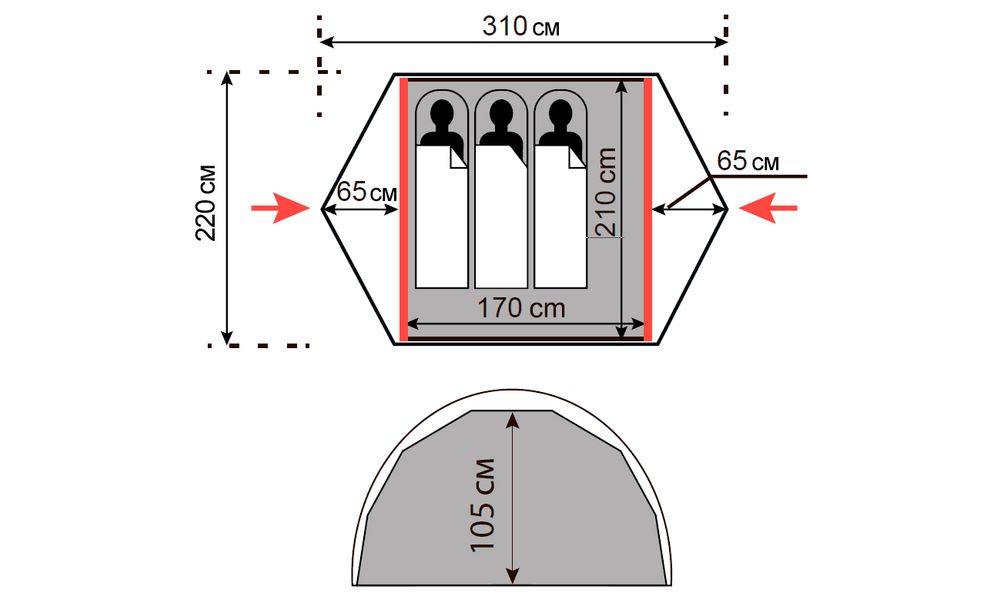 3-місний ультралегкий намет Tramp Cloud 3 (Red): двошаровий, Кількість місць: 3, Колір: Red, зображення 2
