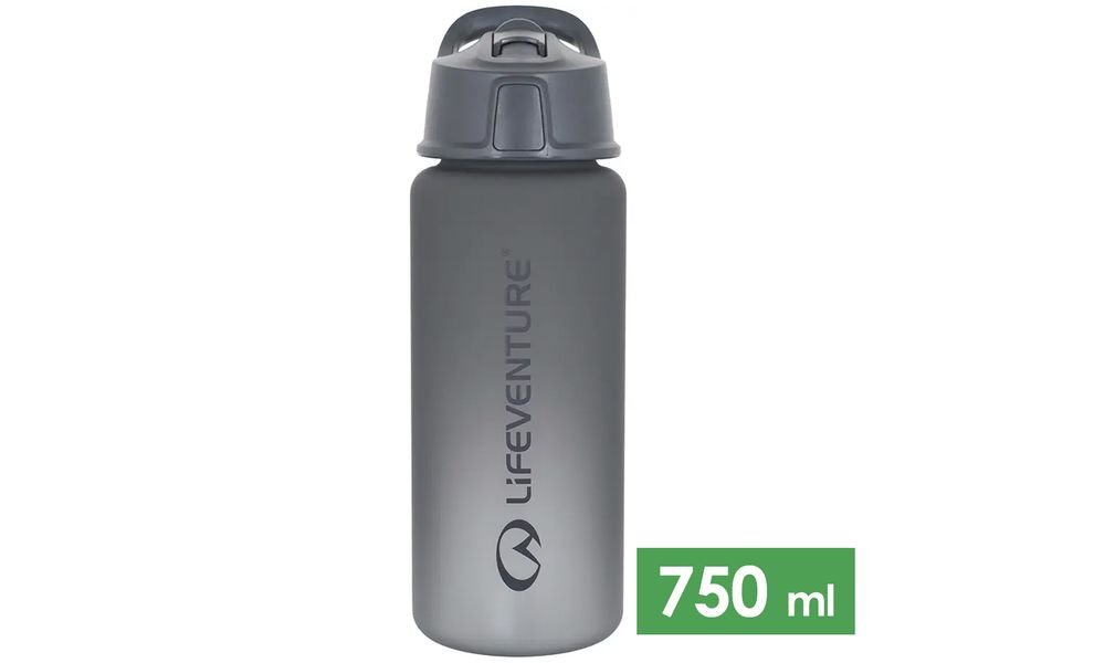 Спортивна пляшка для води з поїлкою та трубочкою Lifeventure Flip-Top (Grey) на 750 мл, тритан, Об'єм: 750, Колір виробника: Grey, зображення 2