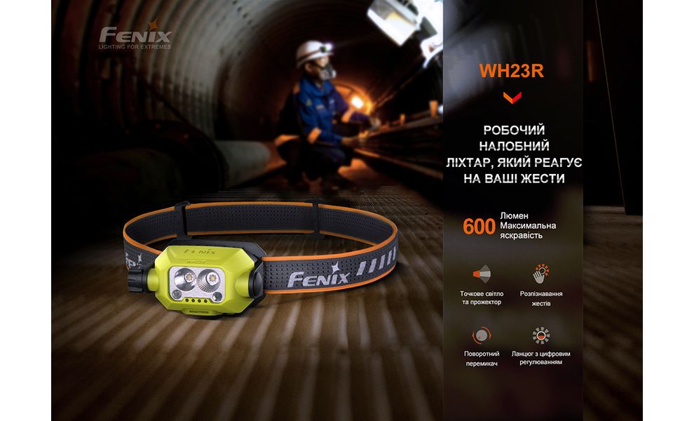 Налобний ліхтар акумуляторний з сенсорним керуванням Fenix WH23R: USB Type-C, зображення 6