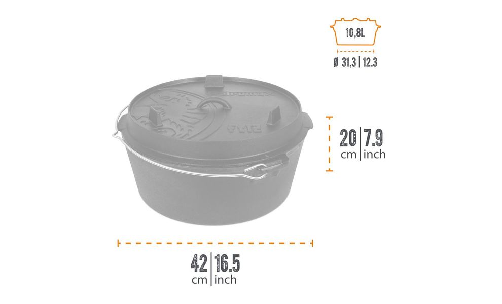 Чавунний казан-жаровня Petromax Dutch Oven на 10,8 л, Тип конструкції: без ніжок, Об'єм: 10,8, зображення 3