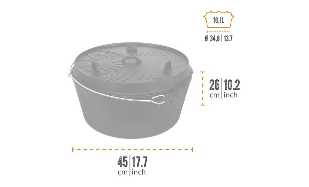 Чавунний казан-жаровня на ніжках Petromax Dutch Oven на 16,1 л, Тип конструкції: з ніжками, Об'єм: 16,1, зображення 4