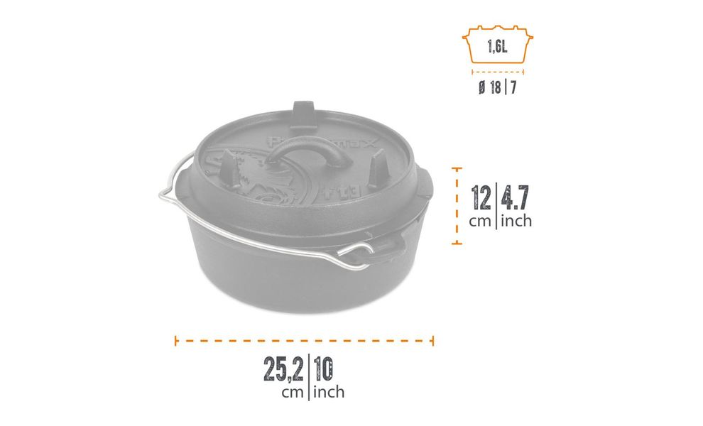 Чавунний казан-жаровня Petromax Dutch Oven на 1,6 л, Тип конструкції: без ніжок, Об'єм: 1,6, зображення 3
