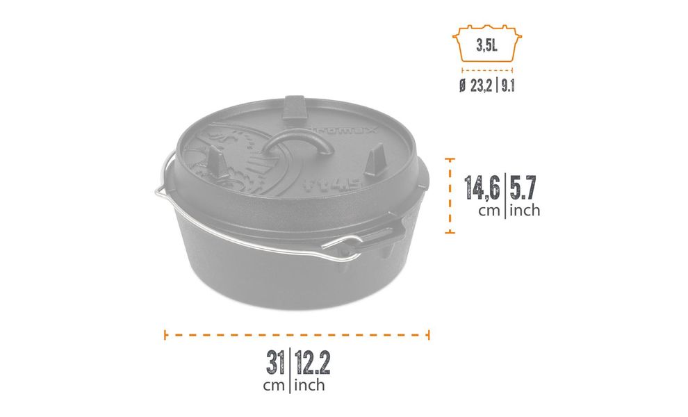 Чавунний казан-жаровня Petromax Dutch Oven на 3,5 л, Тип конструкції: без ніжок, Об'єм: 3,5, зображення 3