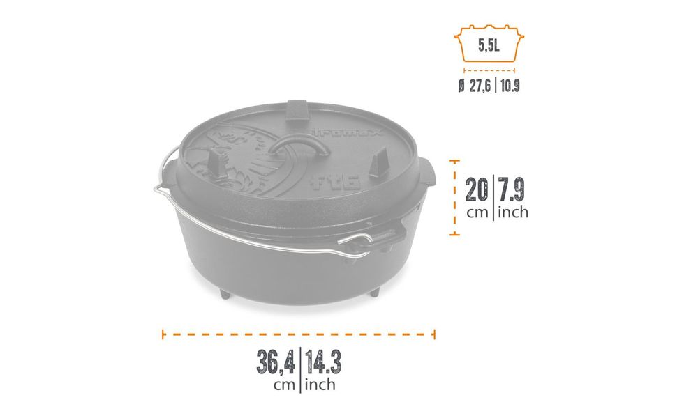 Чавунний казан-жаровня на ніжках Petromax Dutch Oven на 5,5 л, Тип конструкції: з ніжками, Об'єм: 5,5, зображення 4