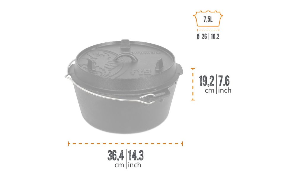 Чавунний казан-жаровня Petromax Dutch Oven на 7,5 л, Тип конструкції: без ніжок, Об'єм: 7,5, зображення 4