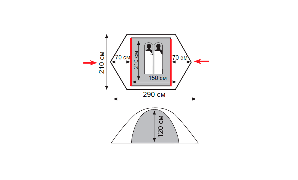 2-місний намет Tramp Hunter 2: двошаровий, камуфляжний, Кількість місць: 2, Колір: Camouflage, зображення 2