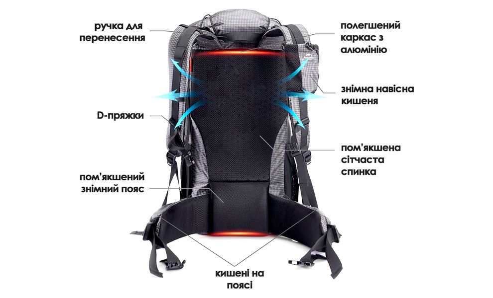 Рюкзак Naturehike NH20BB113 Rock 40 (Black), Об'єм: 40+5, Колір виробника: Black, зображення 3