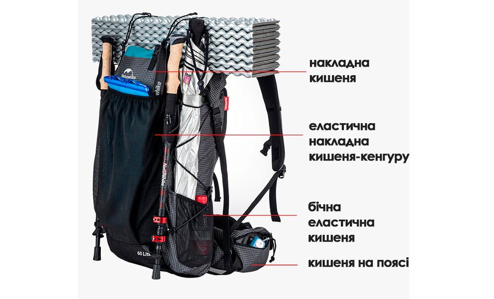 Рюкзак Naturehike NH20BB113 Rock 40 (Black), Об'єм: 40+5, Колір виробника: Black, зображення 4