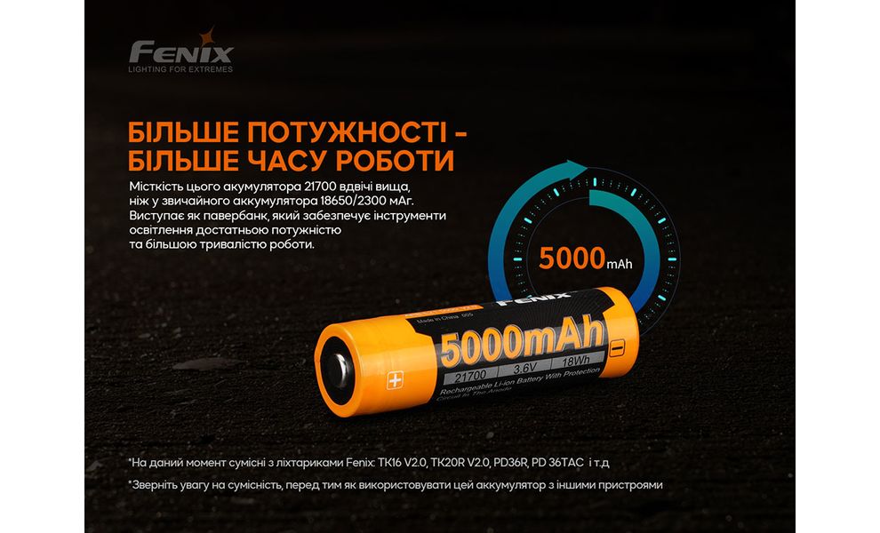 Акумулятор Fenix 21700 ARB-L21-5000 V2.0, 5000 mAh, зображення 4